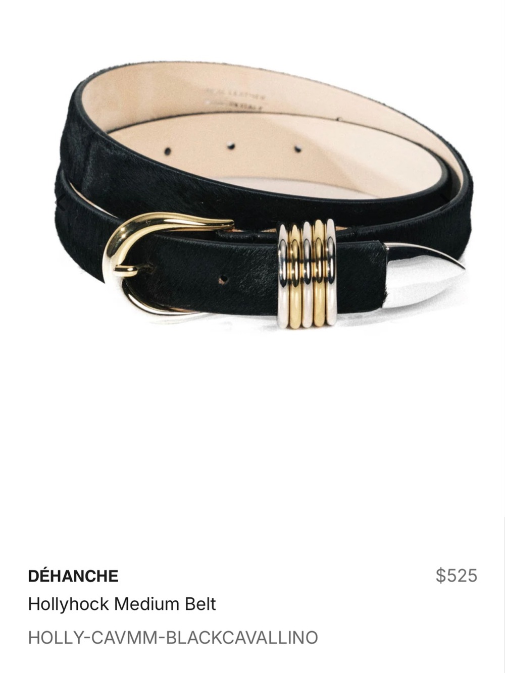 Déhanche Hollyhock Medium Black Belt with Mixed Metal Accents. Current style